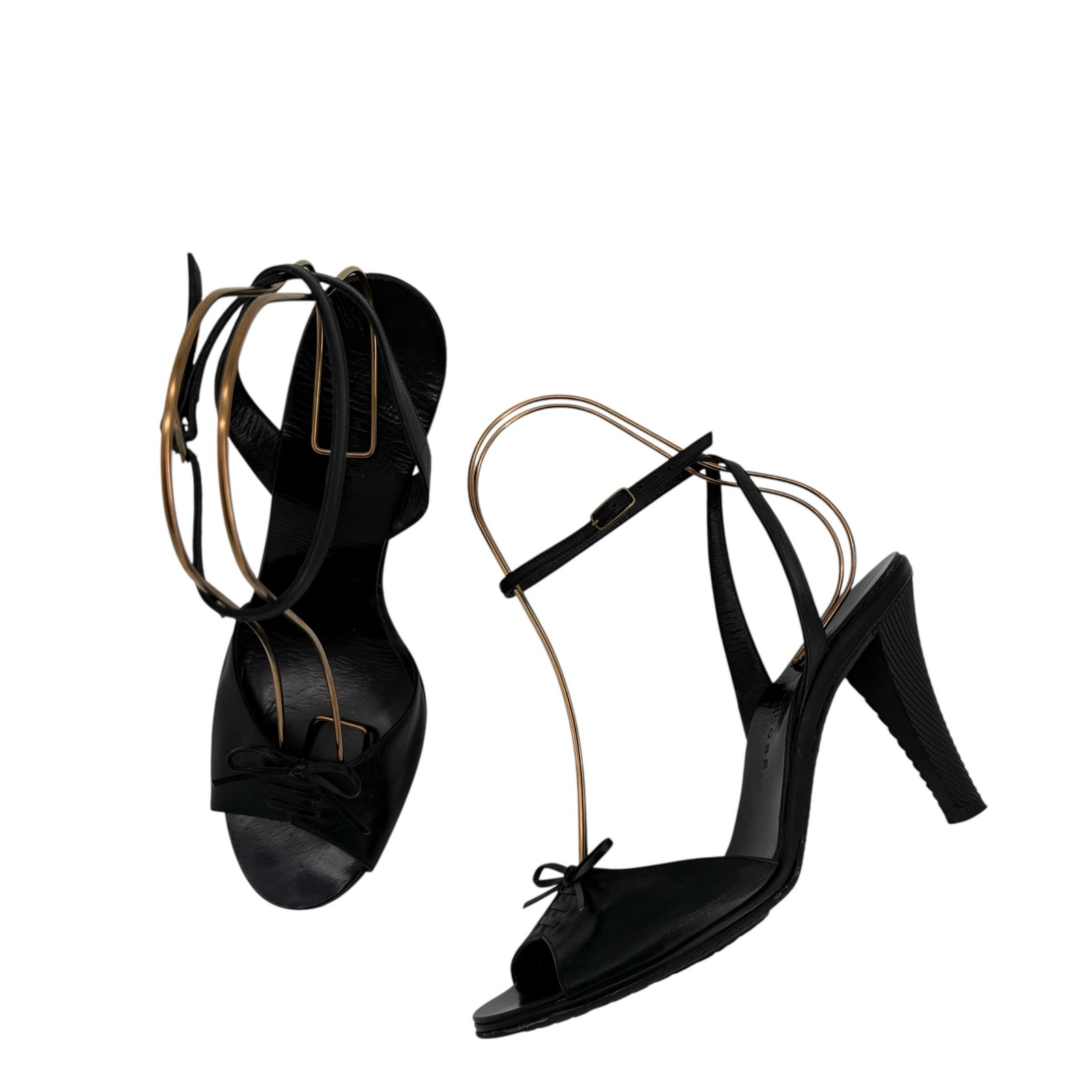 Marc Jacobs Vintage Black Leather Heeled Sandals Womens 38 / 8 Retro Pinup
